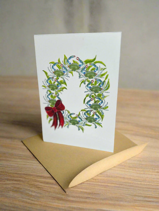 Blue Crab Christmas Wreath Card