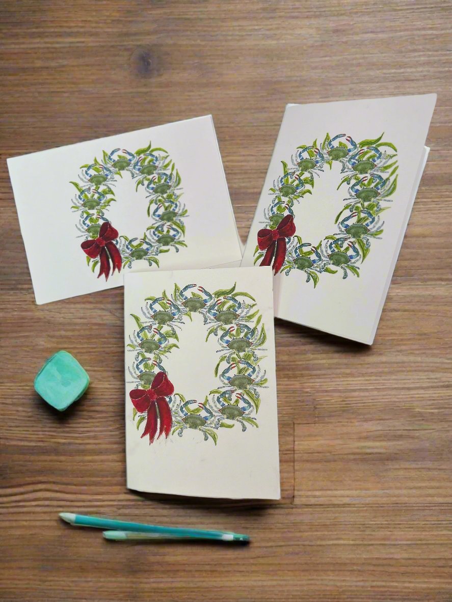 Blue Crab Christmas Wreath Card