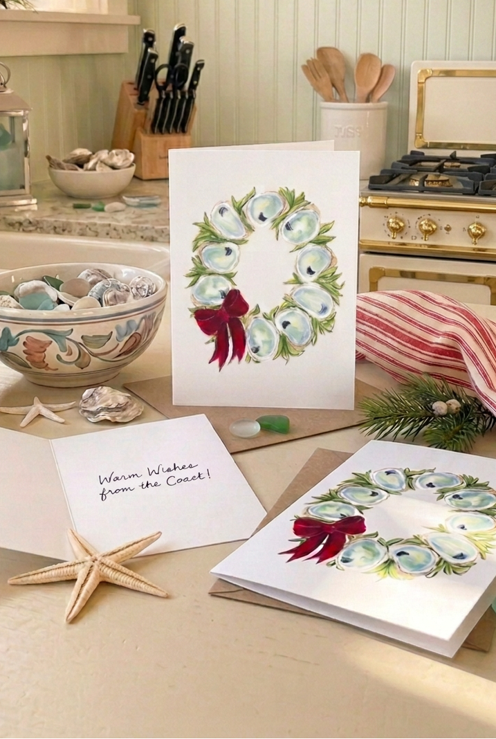 Oyster Christmas Wreath Card
