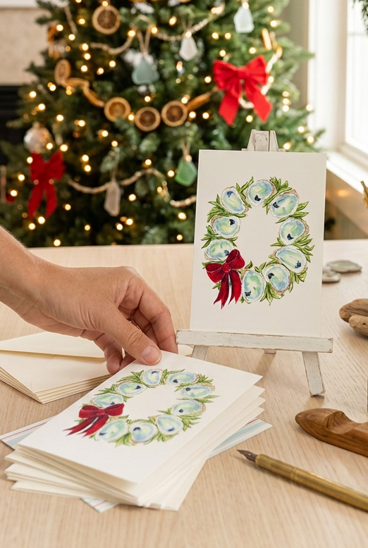 Oyster Christmas Wreath Card